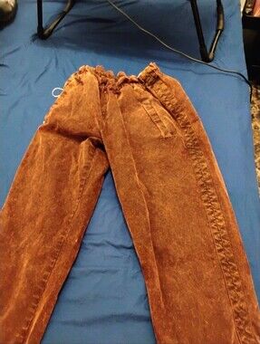 Vintage style White Sand Rust Brown Washed Cinched-Waist Casual Pants